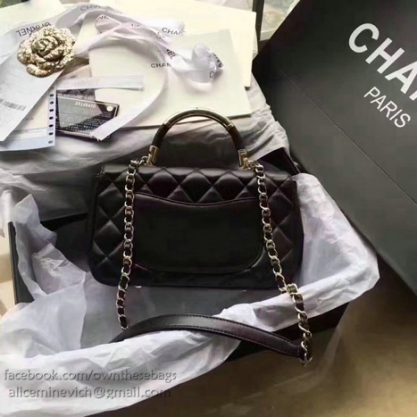 Ch**el caviar quilted lambskin flap bag with top handle black