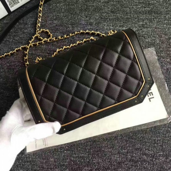 Ch**el lambskin and calfskin flap bag black