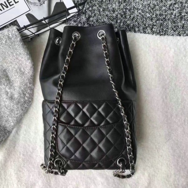 Ch**el large lambskin drawstring backpack in seoul bag black 010402 vs07736