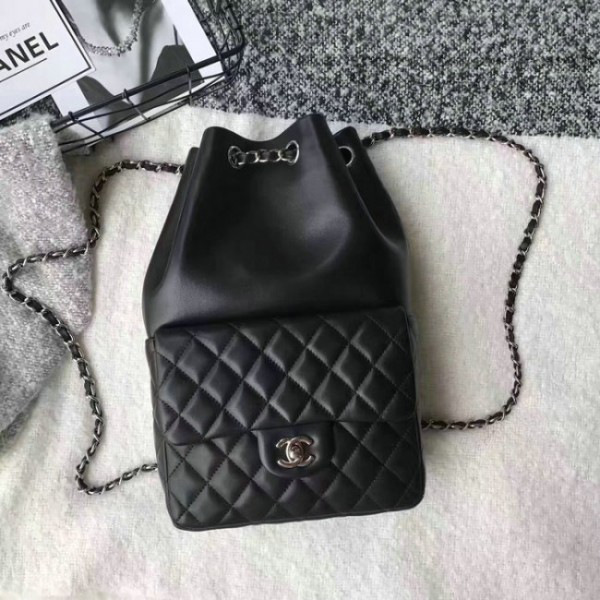 Ch**el large lambskin drawstring backpack in seoul bag black 010402 vs07736