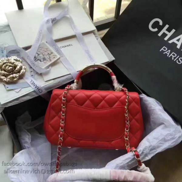 Ch**el caviar quilted lambskin flap bag with top handle red