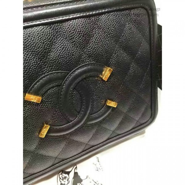 Ch**el caviar quilted small cc filigree vanity case black a93343