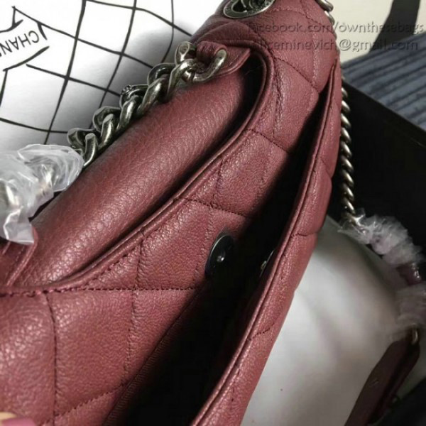 Ch**el quilted deerskin perfect edge bag burgundy a14041