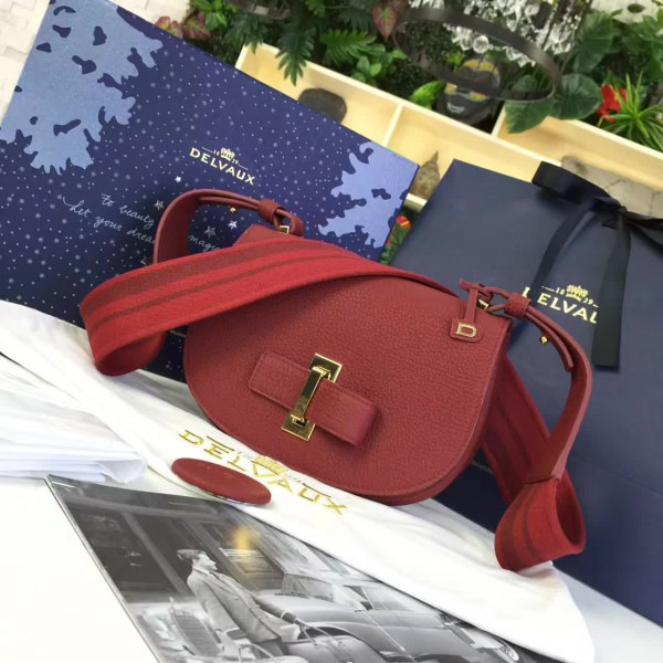 Delvaux calfskin mini le mutin saddle bag red 1501 20cm x 7.5cm x 16cm