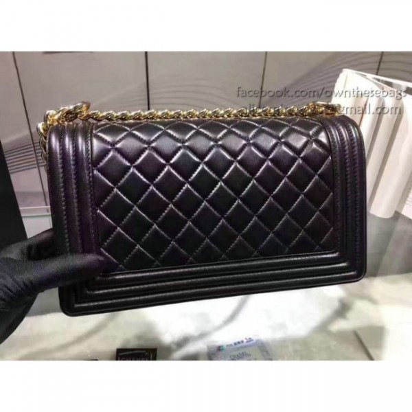 Ch**el quilted lambskin medium boy bag gold hardware black