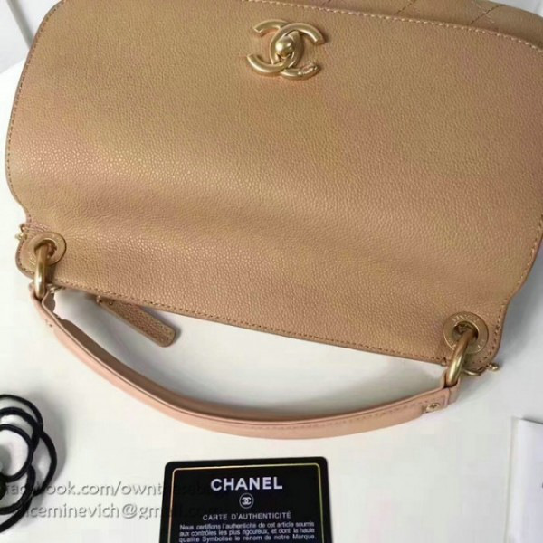 Ch**el grained calfskin large top handle flap bag beige