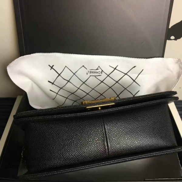 Ch**el medium quilted caviar boy bag black gold