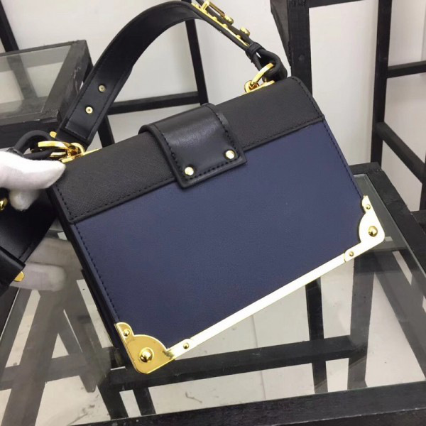 Pra*a cahier leather shoulder bag 1bd045 blue 20 x 14.5 x 8.5 cm