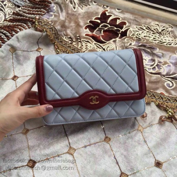 Ch**el lambskin mini chain wallet blue a81024 vs00744
