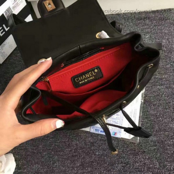 Ch**el chevron lambskin backpack black gold hardware