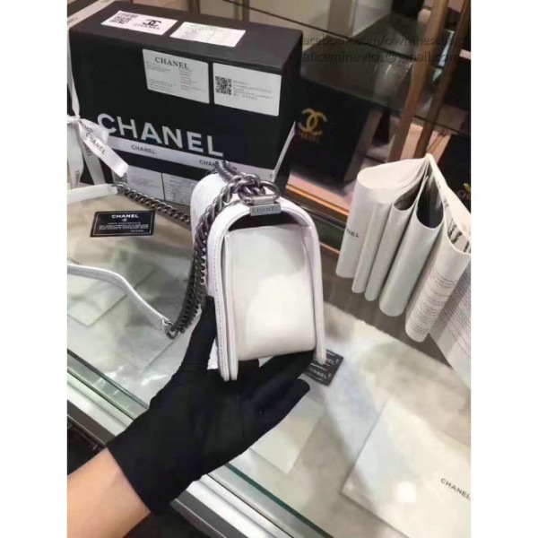Ch**el quilted lambskin medium boy bag white