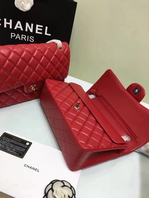 Ch**el classic flap bag red lambskin leather sliver&gold chain 30cm