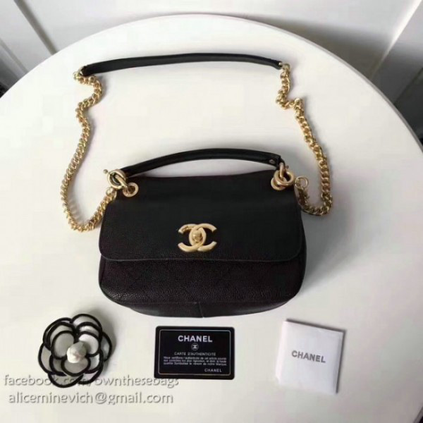 Ch**el grained calfskin mini top handle flap bag black