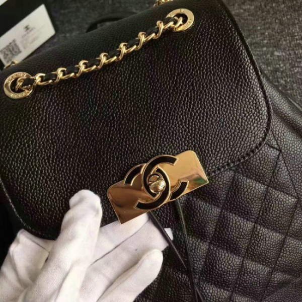 Ch**el grained calfskin gold-tone metal backpack black 23 x 25 x 13cm