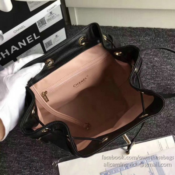 Ch**el grained calfskin gold-tone metal backpack black 23 x 25 x 13cm