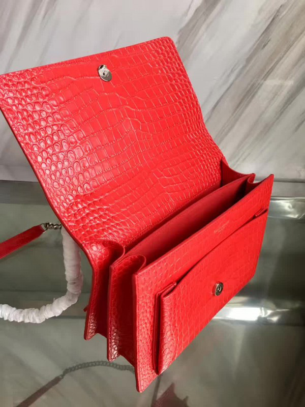 Y51 medium sunset bag crocodile embossed shiny leather 4853 22cm x 16cm x 8cm