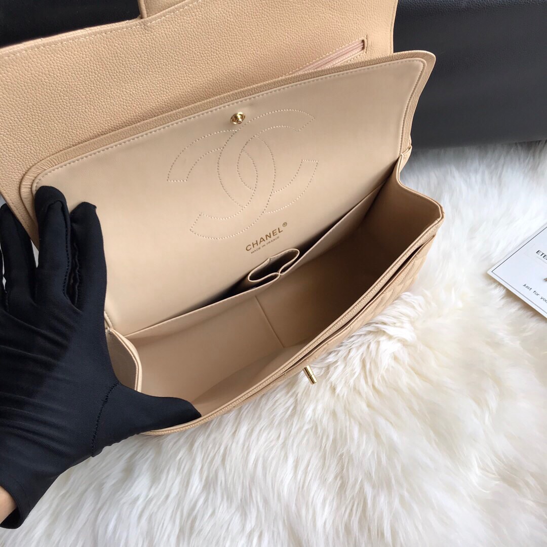 Ch**el flap bag caviar leather beige a1113 30cm