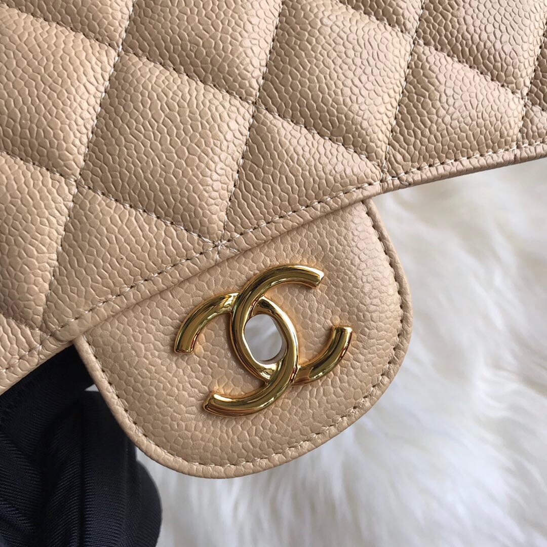 Ch**el flap bag caviar leather beige a1113 30cm