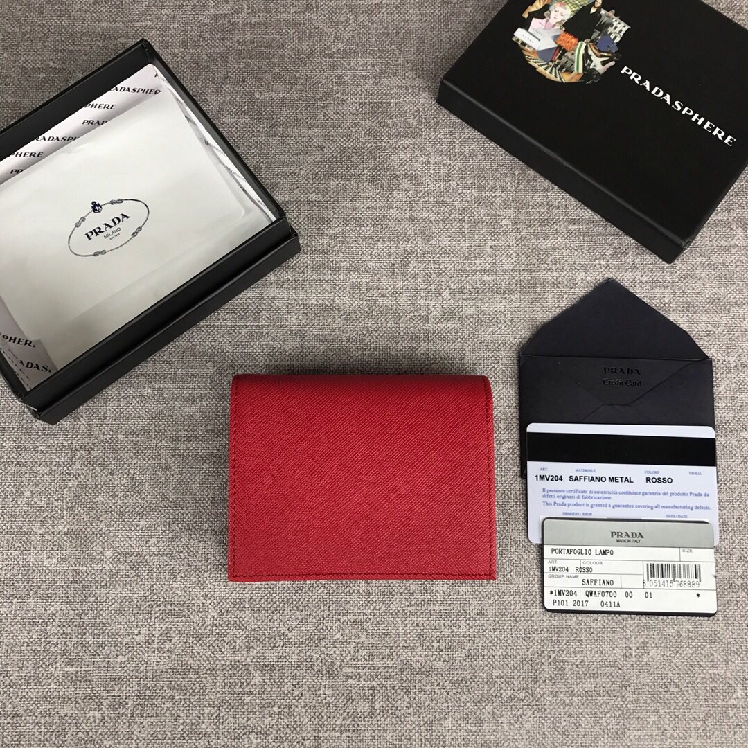 Pra*a small saffiano leather wallet big red 1mv204 11.2 x 8.5 cm