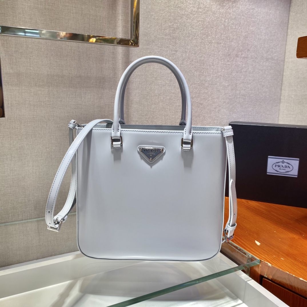 Pra*a brushed leather tote bag cornflower blue 1ba330 24 x 22 x 6 cm
