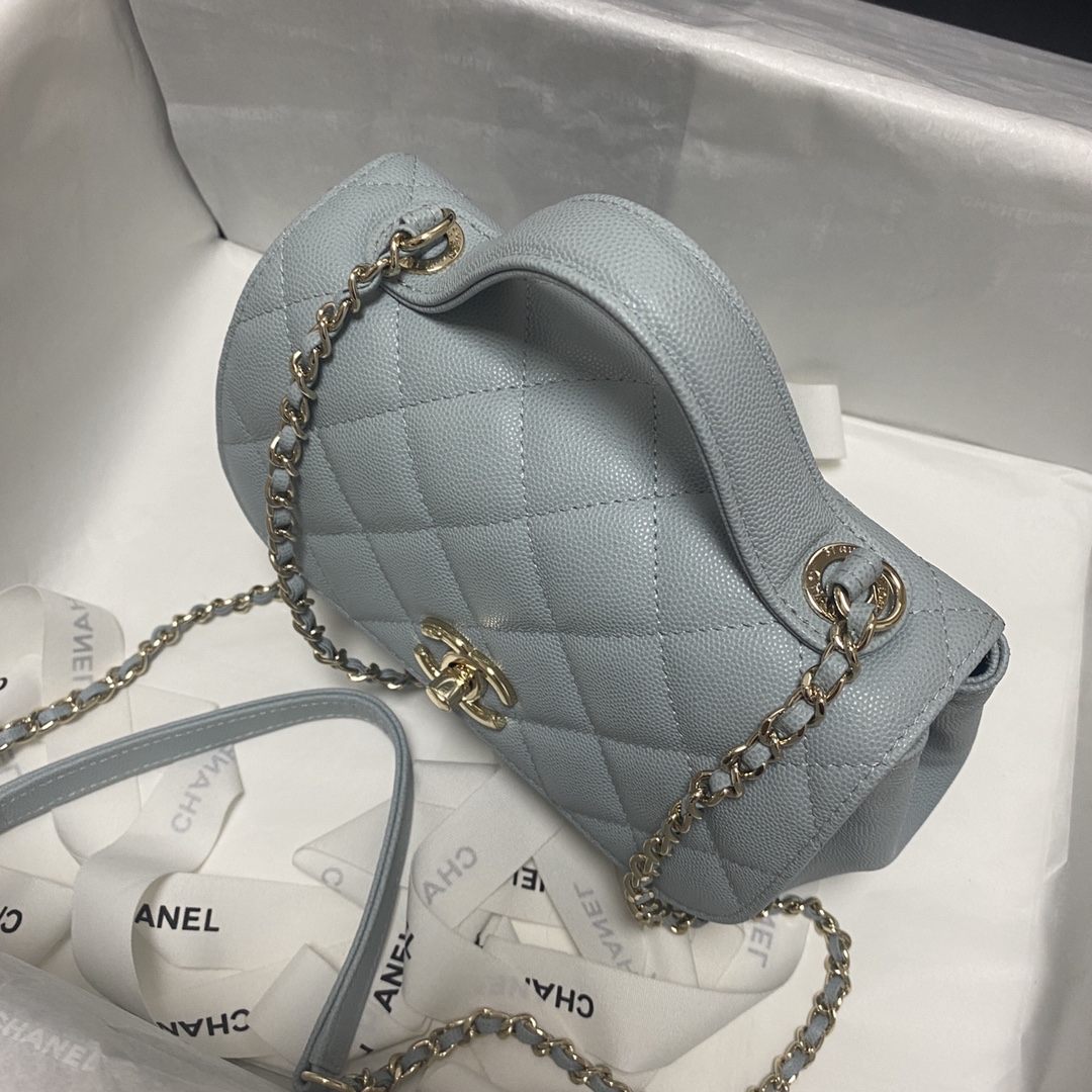 Ch**el mini flap bag with top handle blue a93749 19x7x14cm