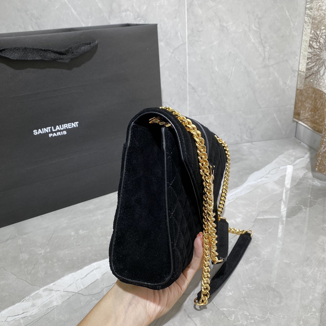 Y51 envelope medium bag in mix matelassÉ velvet black 487206 24 × 17.5 × 6 cm