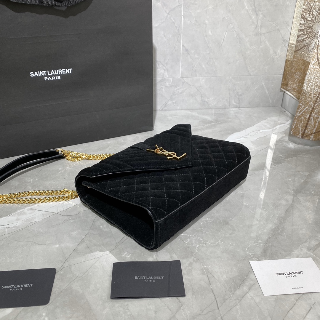 Y51 envelope medium bag in mix matelassÉ velvet black 487206 24 × 17.5 × 6 cm