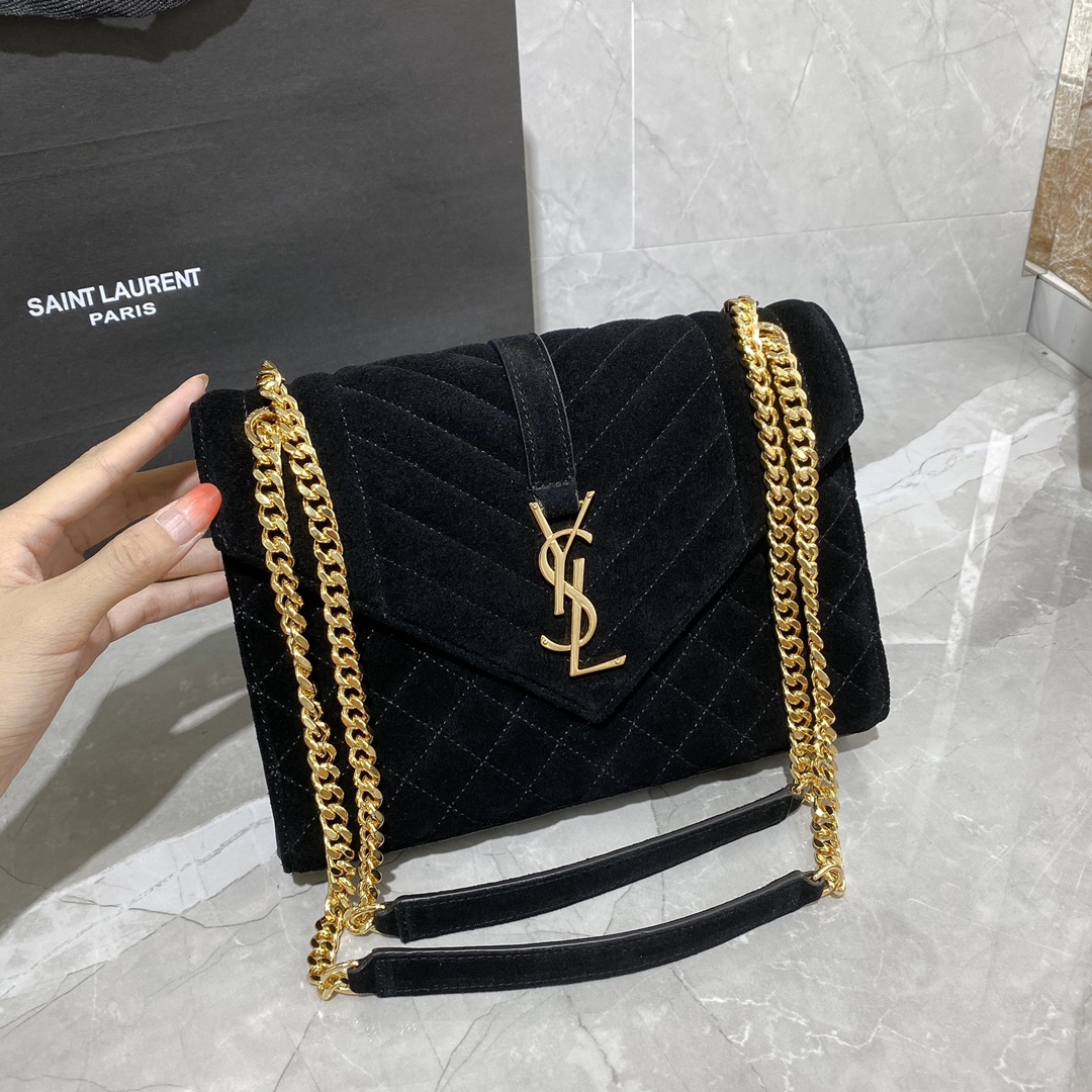 Y51 envelope medium bag in mix matelassÉ velvet black 487206 24 × 17.5 × 6 cm