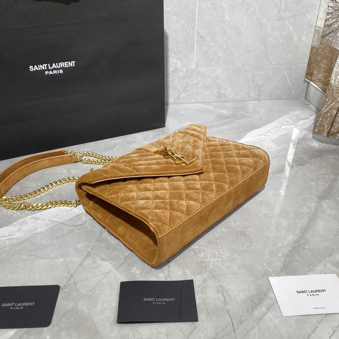 Y51 envelope medium bag in mix matelassÉ velvet beige 487206 24 × 17.5 × 6 cm