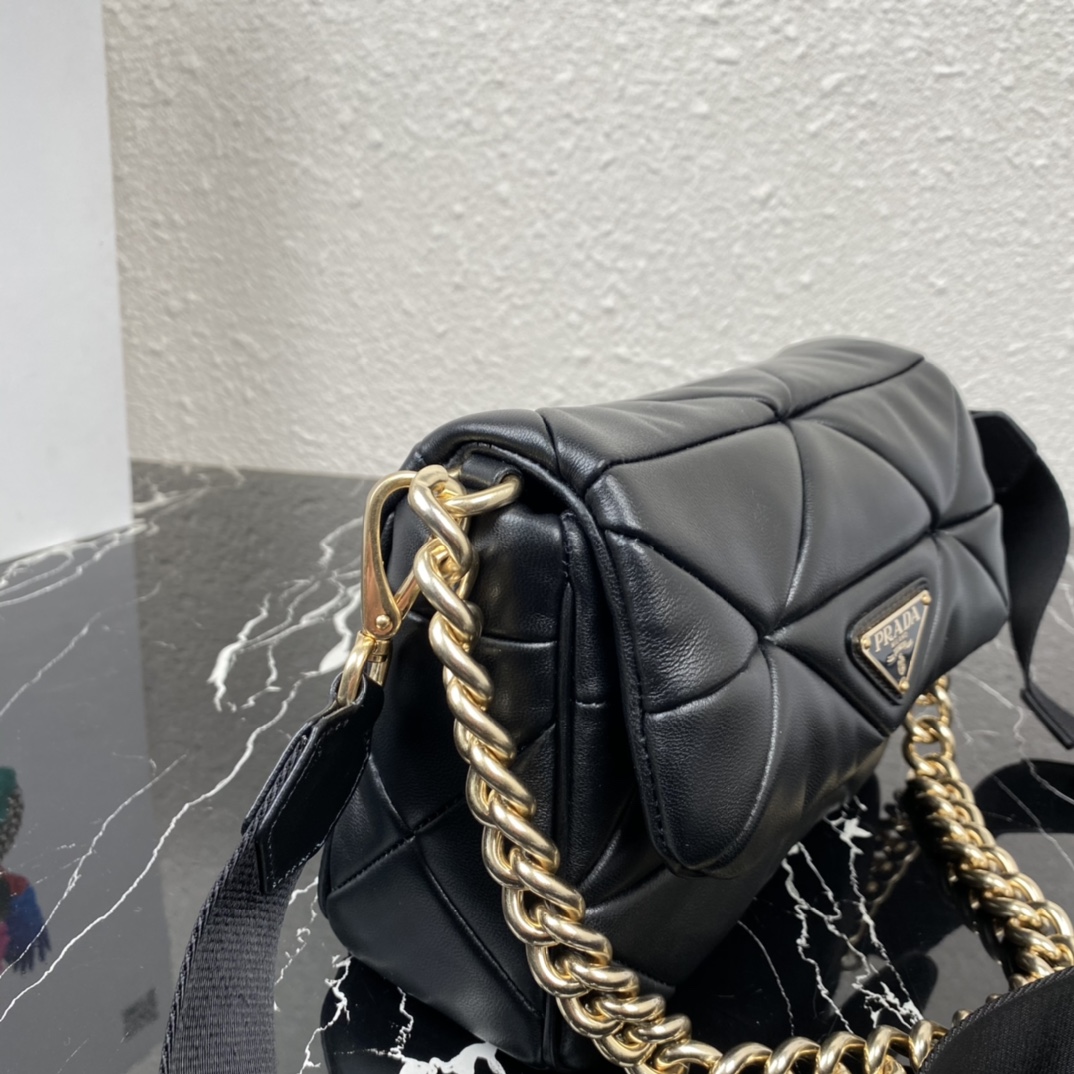 Pra*a system nappa leather patchwork bag black 1bd292 21 x 16 x 7 cm