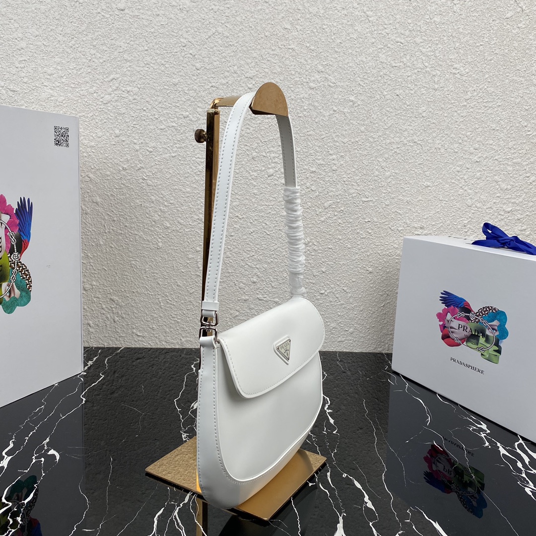 Pra*a cleo brushed leather shoulder bag with flap white 1bd311 23 x 18 x 2.5 cm