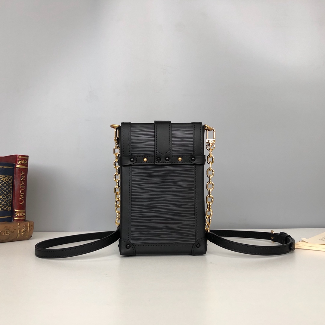 l0vis Vvtt0n vertical trunk pochette epi leather in black m67871 11.0 x 17.5 x 3.5 cm