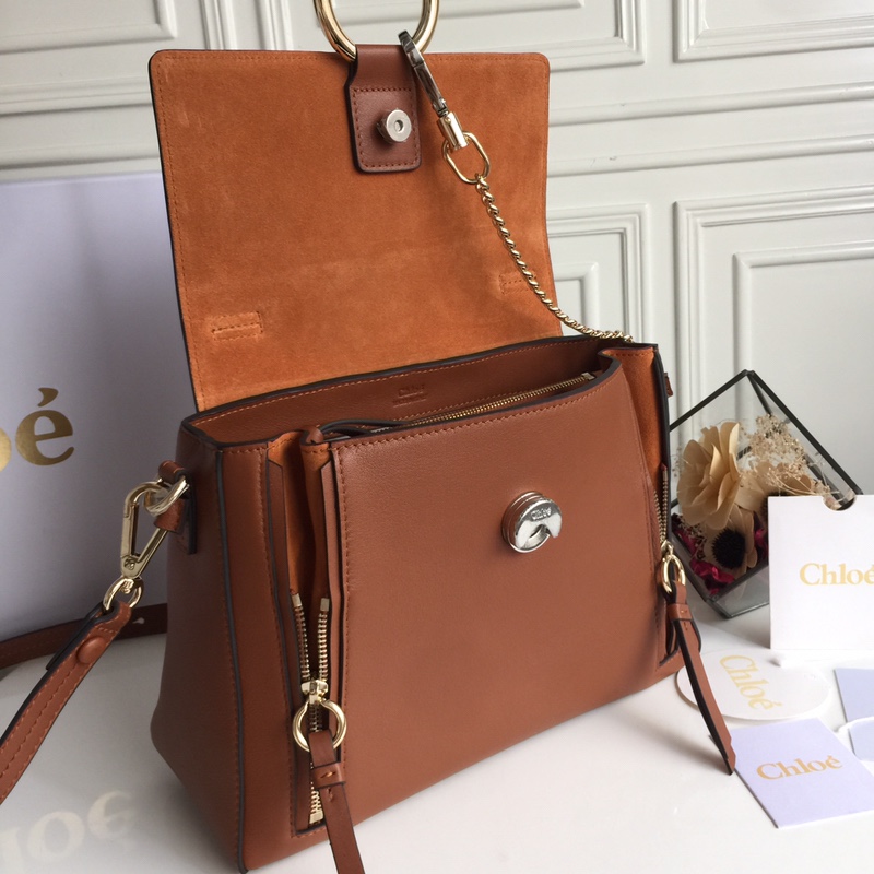 CHLOÉ MEDIUM FAYE DAY BAG Tan CHC17WS321 32.5 x 25 x 13 cm double carry bag in smooth & suede calfskin