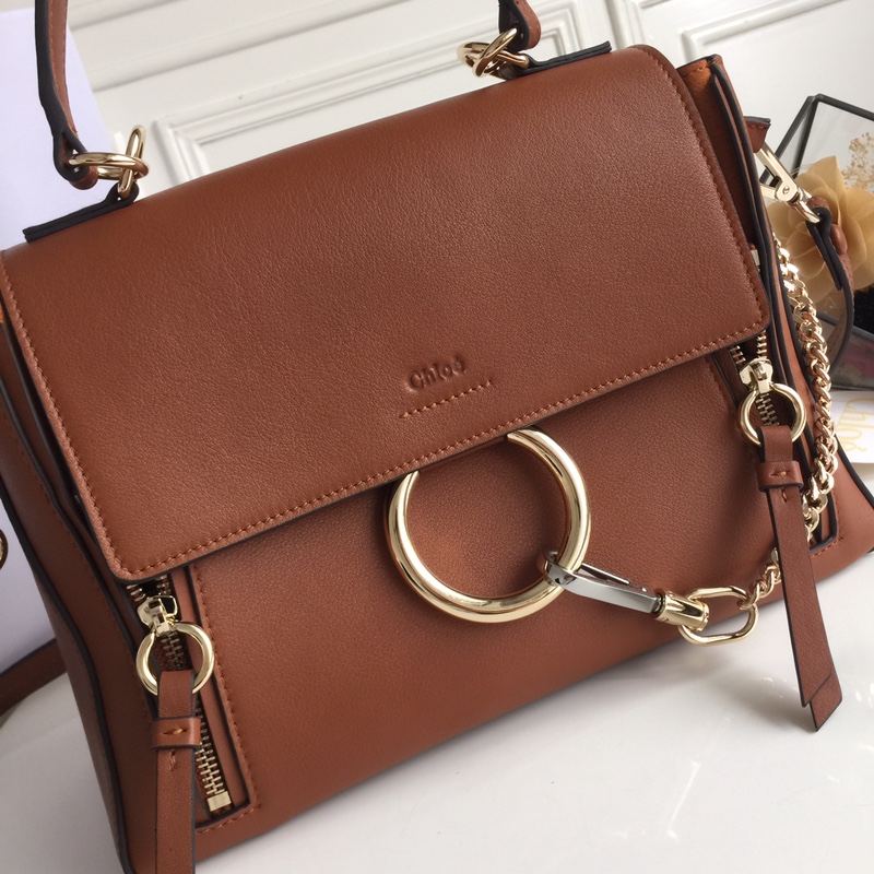 CHLOÉ MEDIUM FAYE DAY BAG Tan CHC17WS321 32.5 x 25 x 13 cm double carry bag in smooth & suede calfskin