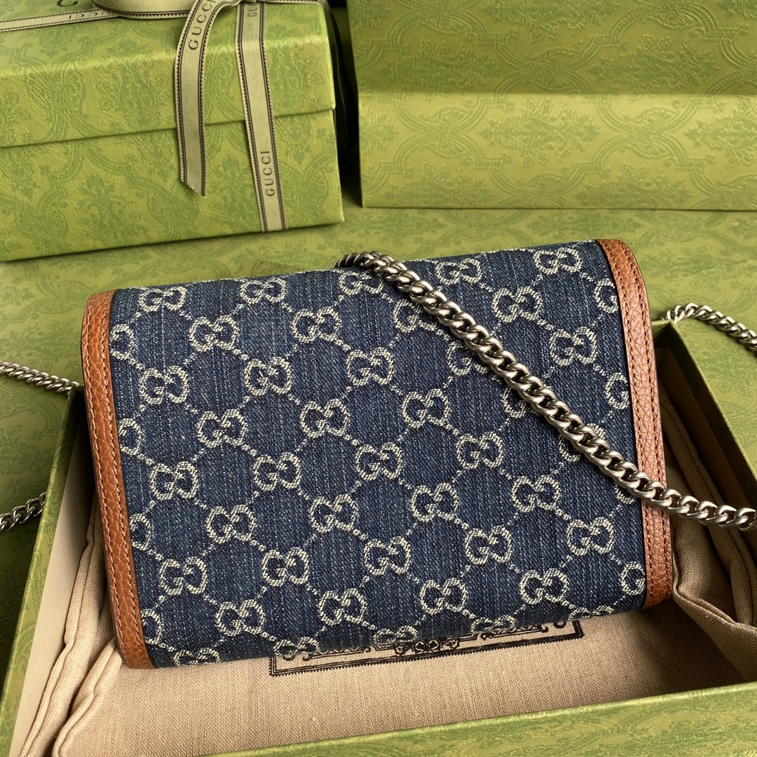 Gvc*1 dionysus mini chain bag blue and ivory 401231 20 x 4 x 14 cm