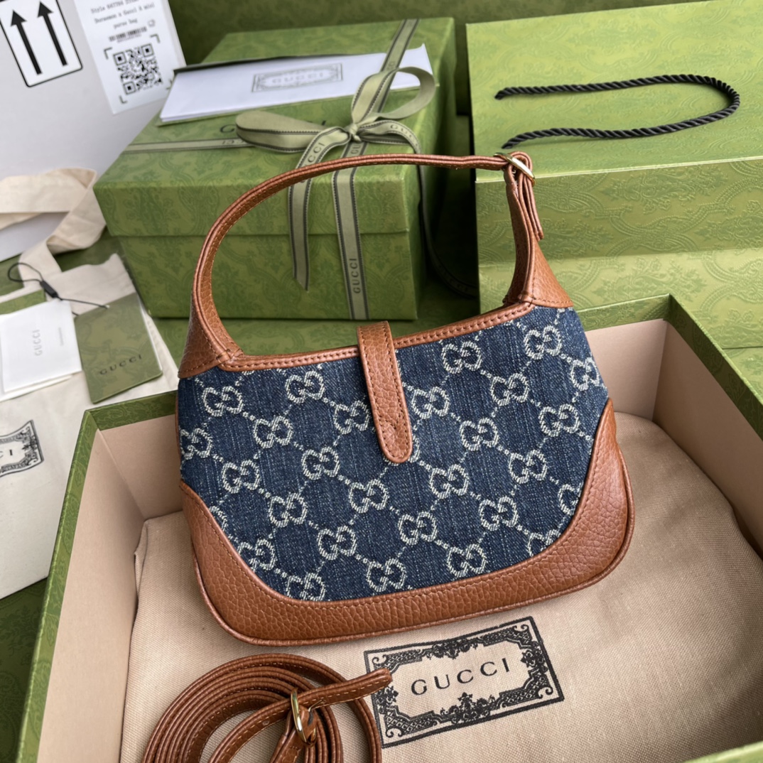 Gvc*1 jackie 1961 mini shoulder bag blue and ivory 637092 19 x 13 x 3 cm