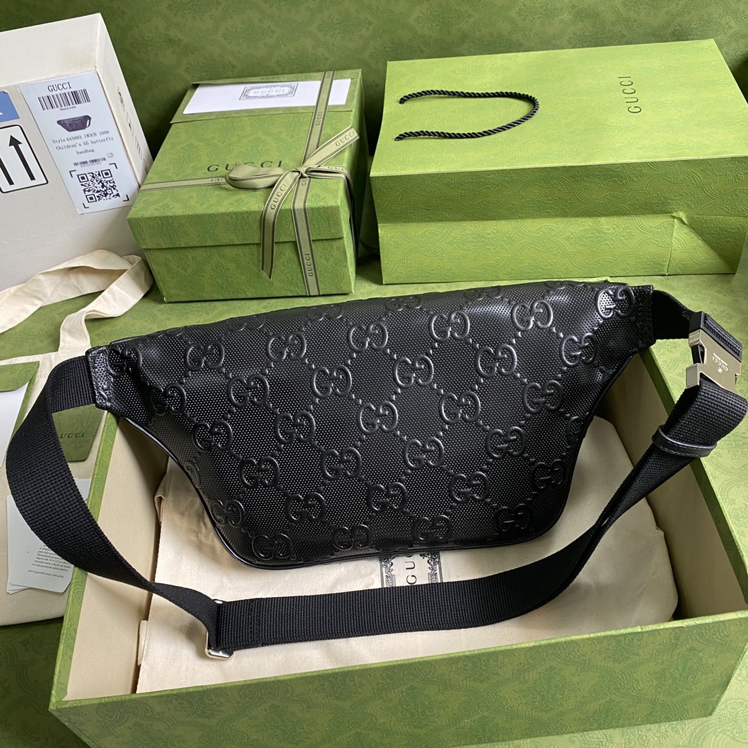 Gvc*1 gg embossed belt bag leather black 645093 28 × 18 × 8 cm