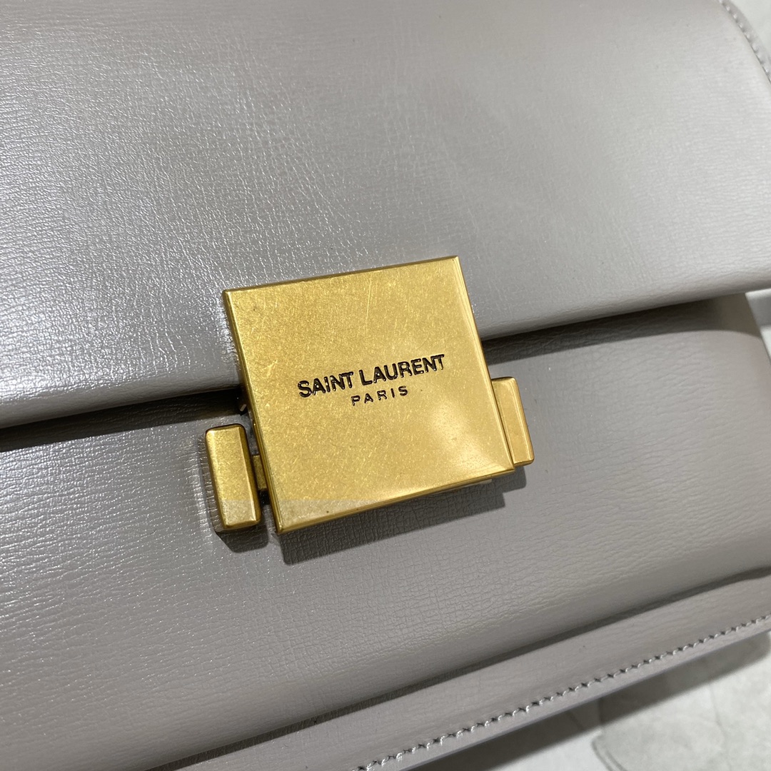 Y51 medium bellechasse in leather grey and golden 482051 22 x 16 x 9 cm