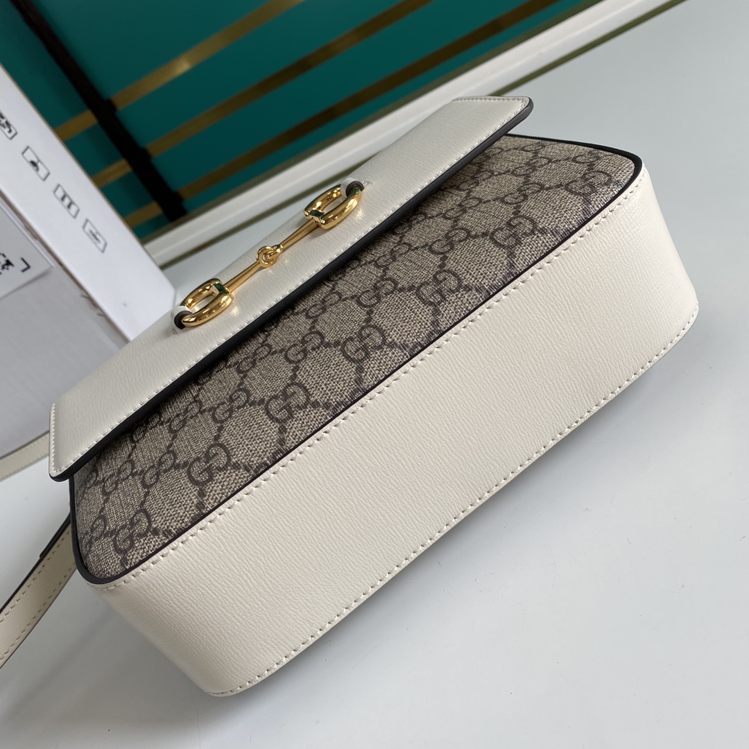Gvc*1 horsebit 1955 small shoulder bag white and ebony 645454 22.5 x 17 x 6.5 cm