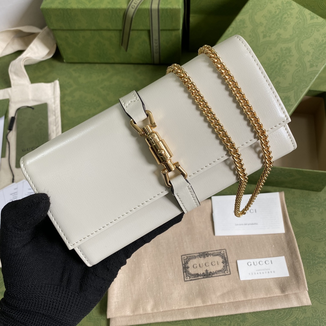 Gvc*1 jackie 1961 chain wallet white leather 652681 19 x 10 x 3.5 cm