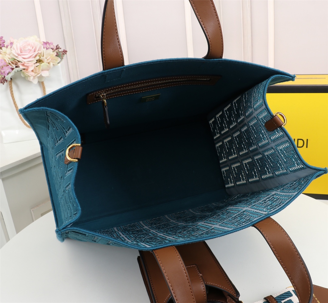 F**di spring summer 2021 tote bag monogram dark blue 38 x 34 x 20 cm
