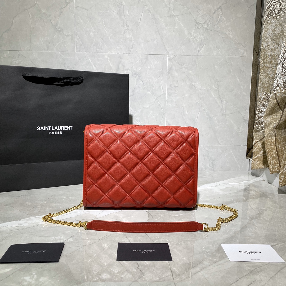 Y51 becky mini chain bag in carrÉ-quilted lambskin rouge eros 6507691 25 x 17 x 7 cm