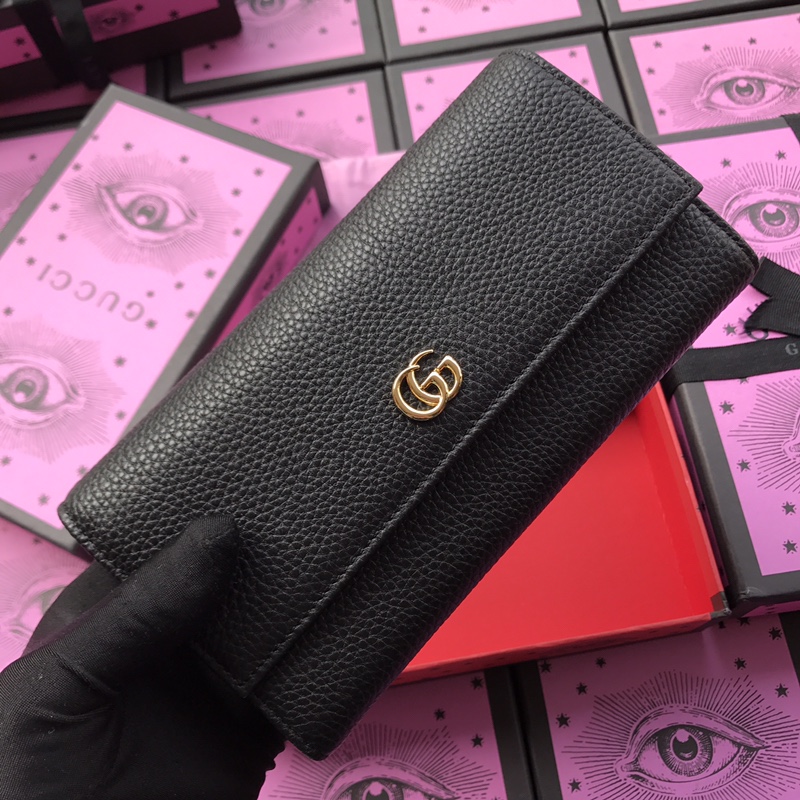 Gvc*1 gg marmont leather continental wallet black 456116 19 × 10 × 2.5 cm