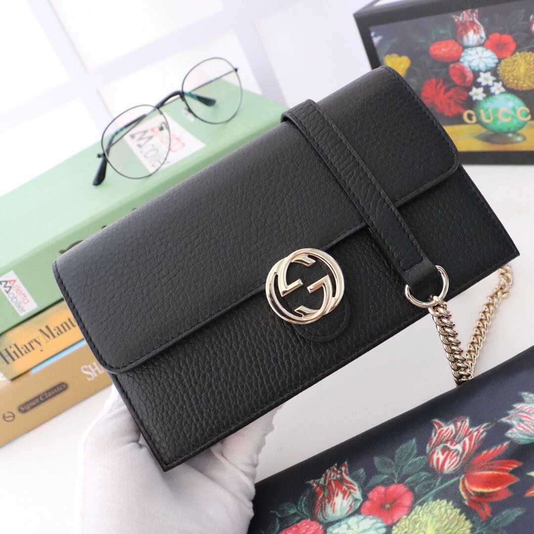 Gvc*1 interlocking wallet on chain black leather 510314 19.5 x 12 x 3.5 cm