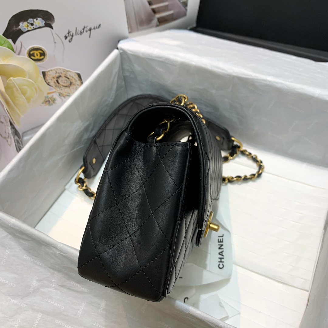 Ch**el mini strap into strap bag black as2228 21.5 6.5 13cm