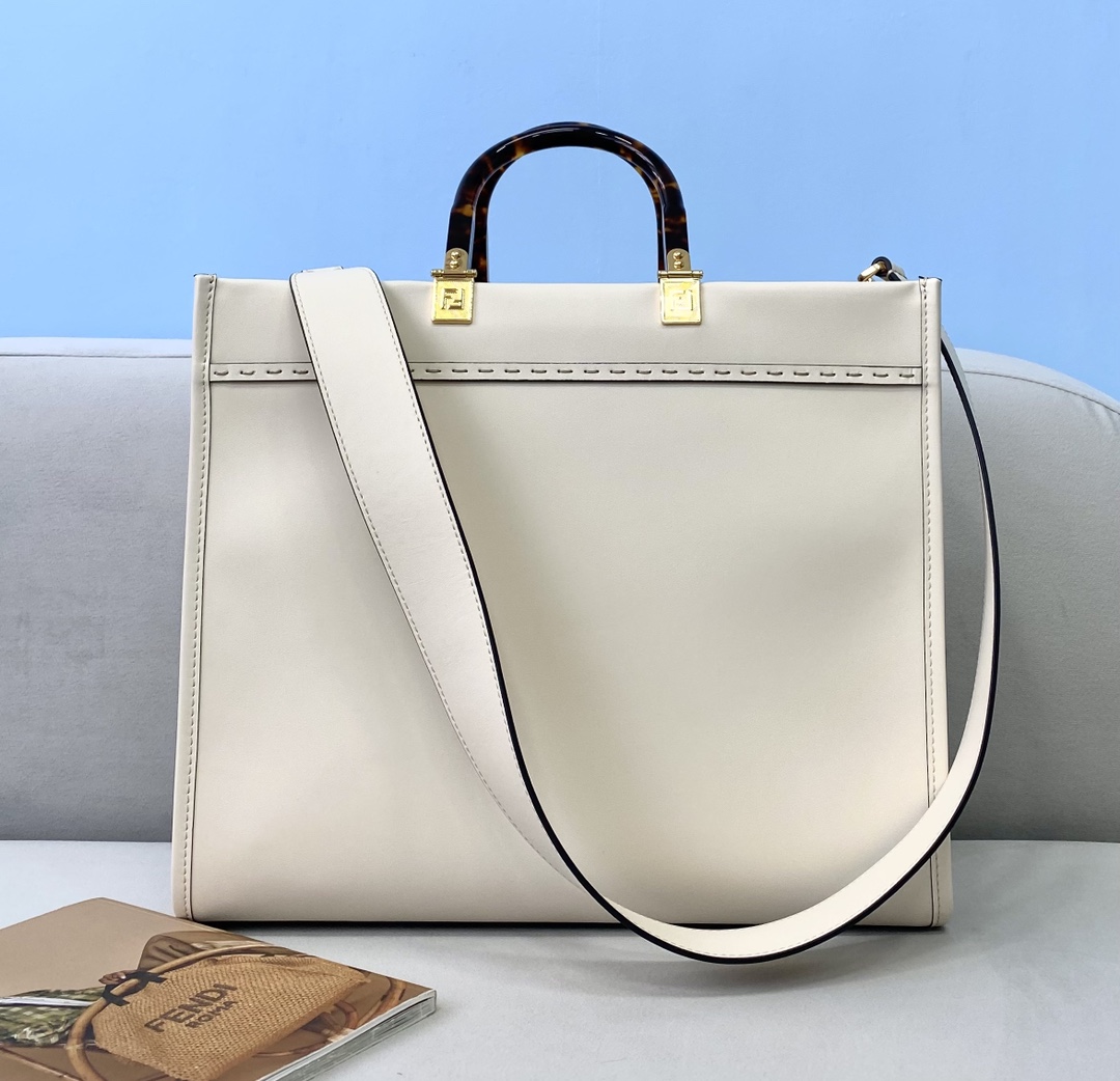 F**di medium sunshine leather shopper white 8bh386 36 x 13 x 32 cm
