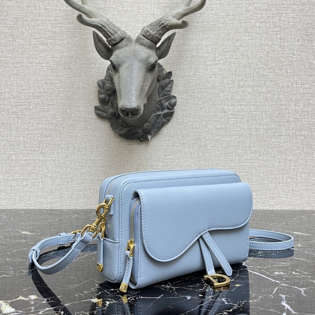 D10r saddle double pouch goatskin blue s5668cceh 19 x 10.5 x 5 cm