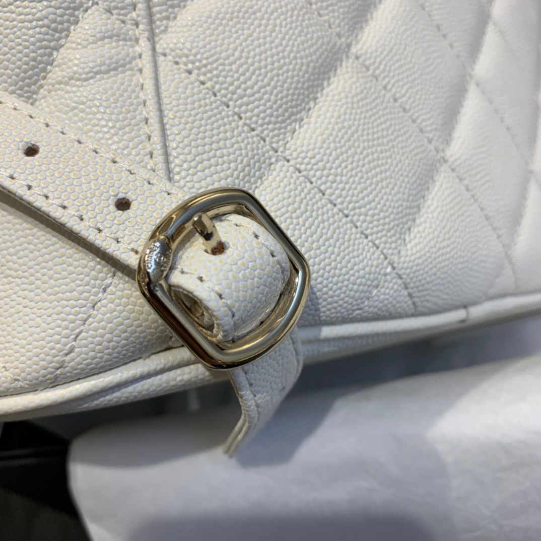 Ch**el backpack grained calfskin white as1371 21.5 x 24 x 12 cm