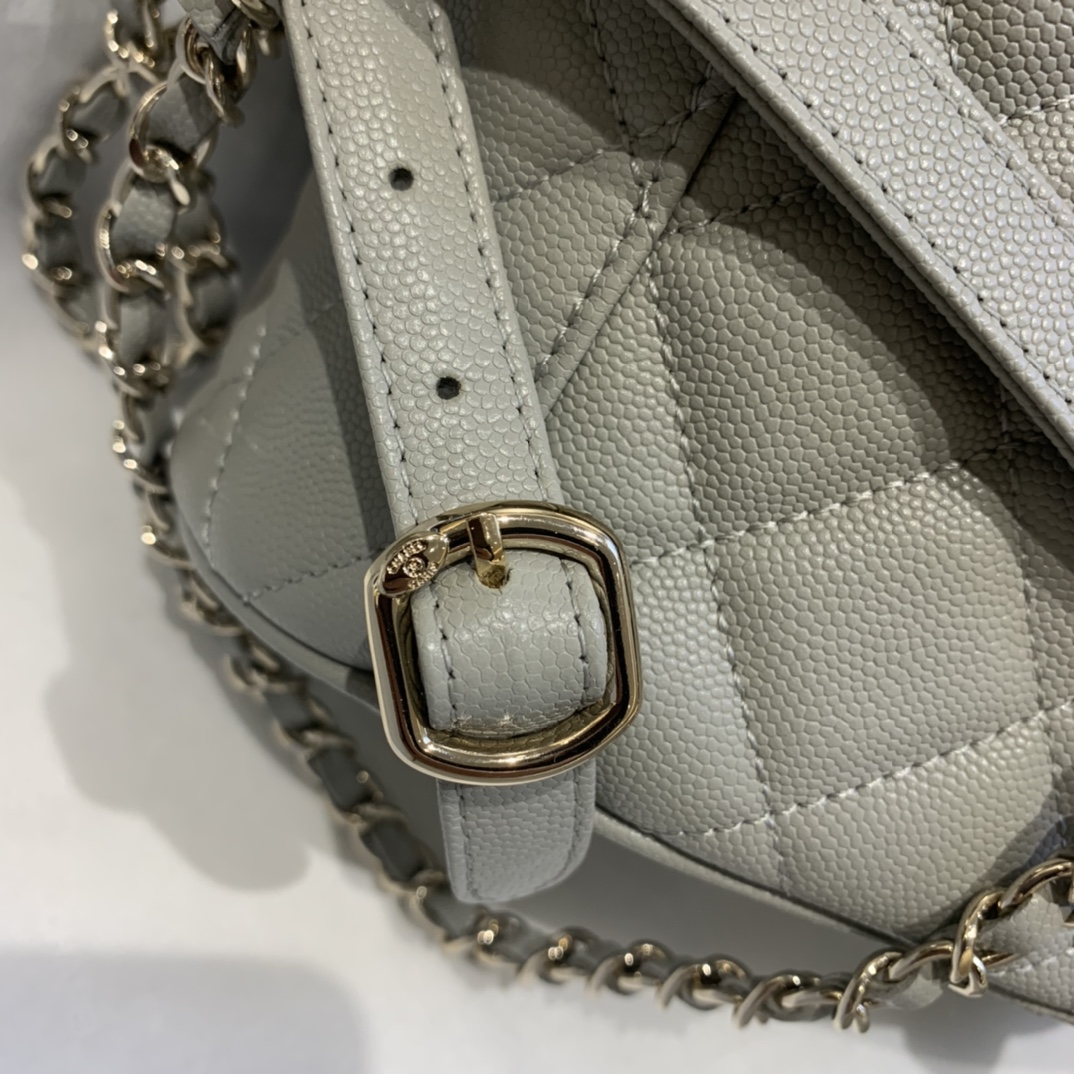 Ch**el backpack grained calfskin grey as1371 21.5 x 24 x 12 cm