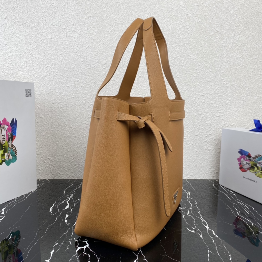 Pra*a leather tote cognac 1bg339 35 x 34 x 16 cm